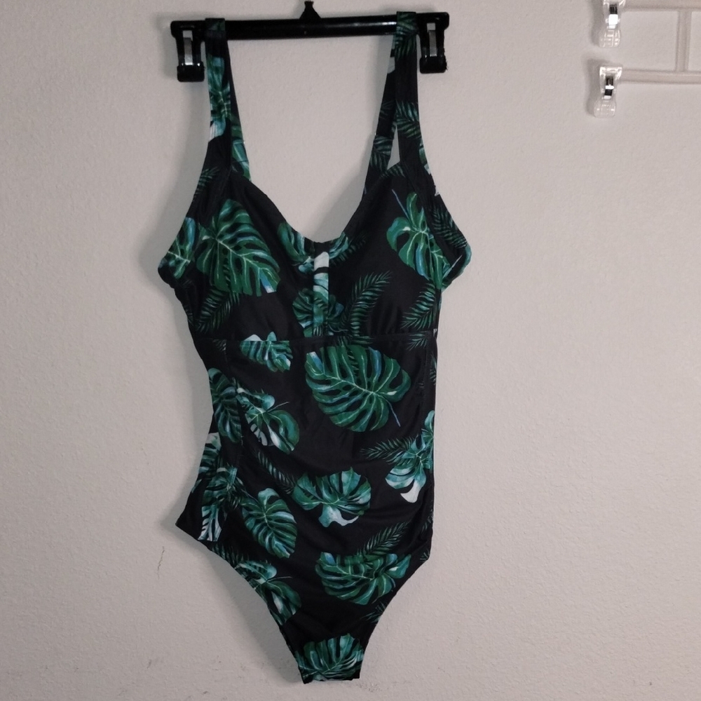 Green and Black Tropical One Piece Swimsuit